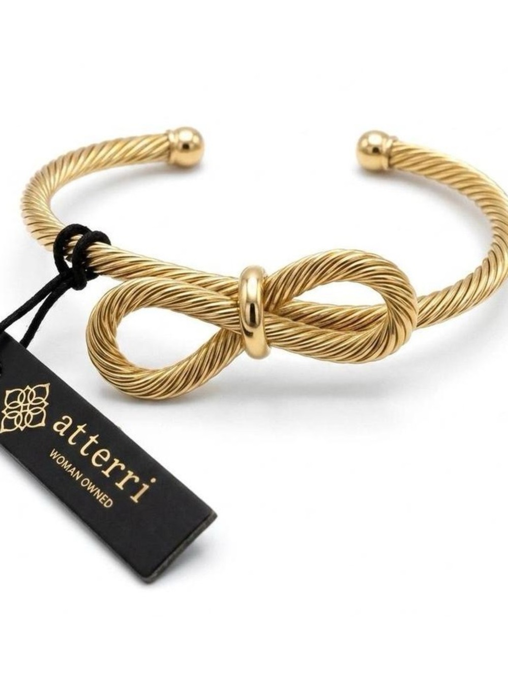 atterri Gold Twisted Rope Bow Cuff Bracelet